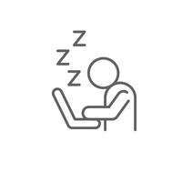 Tired remote worker icon. Simple outline style symbol of sleeping man at laptop from fatigue burnout or stress editable thin line stroke vector