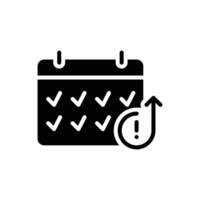 Schedule Alert Glyph Icon Solid Calendar with Deadline Notification and Upward Arrow Indicating Increased Workload and Task Stress Black Silhouette Icon for Remote Worker Burnout vector