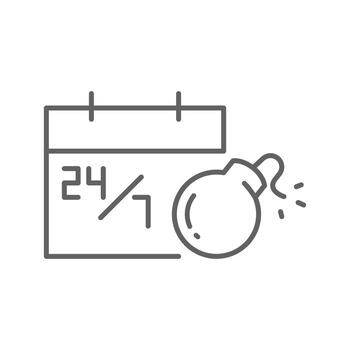 Continuous work pressure icon Outline symbol of burnout calendar and time bomb showing employee fatigue remote job overload editable line design vector