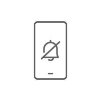 Smartphone Silent Notification Icon, Centered Bell Mute Symbol on Screen, Editable Stroke Outline Design for Digital Detox, Focus Mode, and No Distraction Mobile Interface vector