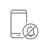 Smartphone with Blocked Notification Icon, Silent Alert Symbol Outside Screen, Editable Stroke Outline Design for Digital Detox, Mute Mode, Focus Time, and App Distraction Control vector