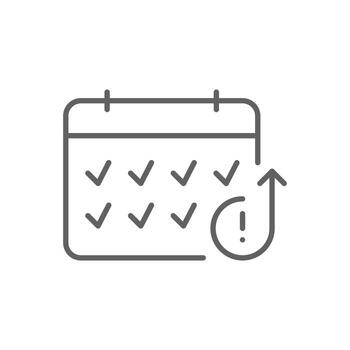 Schedule Overload Alert Icon, Calendar with Tasks and Rising Warning Symbol, Editable Stroke Outline for Burnout Escalation, Workload Pressure, and Productivity Stress Tracker vector