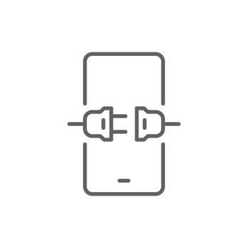 Disconnected Plug Icon Inside Smartphone Outline, Editable Stroke Minimal Style for Digital Detox, Tech Break, Screen Off, Unplug, and Mobile Shutdown Concept vector