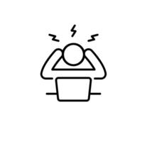 Frustrated remote worker icon. Simple outline style thin line symbol showing digital fatigue job stress and mental overload vector