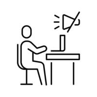 Remote worker camera off icon. Outline symbol of person disabling during online meeting due to stress fatigue or burnout in thin line style vector