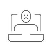 Sad remote worker icon Editable thin line outline of person in conference feeling stressed tired or emotionally drained during online meeting vector