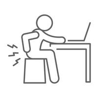 Remote work pain icon Outline style symbol showing employee suffering from ergonomic issues and lower back stress vector
