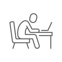 Burnout at Work Icon, Outline Symbol of Exhausted Person with Laptop, Remote Work Fatigue and Digital Overload, Slumped Sitting Pose, Editable Stroke Mental Health Icon vector