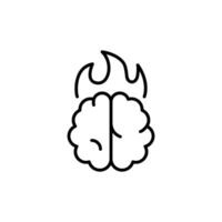 Exhausted brain icon Outline icon showing flaming brain for mental burnout and chronic stress from job overload vector