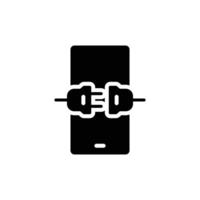 Smartphone Plug Disconnect Glyph Icon Power Cable Unplug Digital Detox Symbol Mobile Addiction Break Solid Black Silhouette for Mental Reset vector