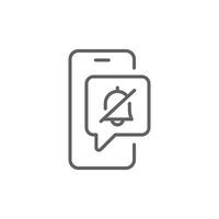 Mute Notification Icon on Smartphone, Editable Stroke Silent Alert Symbol Inside Message Bubble, Minimal Outline Design for Digital Detox and Phone Distraction Control vector