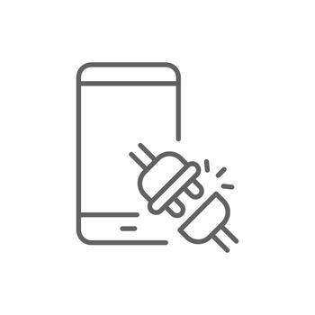 Smartphone Broken Plug Icon, Power Disconnect Symbol for Digital Detox, Tech Break, Screen Off Mode, App Timeout, Editable Stroke Mobile Disconnect Icon vector