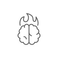 Exhausted brain icon Outline editable stroke icon showing flaming brain for mental burnout and chronic stress from job overload vector