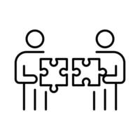 Team Misalignment Icon Outline Symbol of People Holding Puzzle Pieces That Do Not Fit Representing Workplace Conflict and Collaboration Breakdown vector