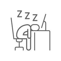 Remote work fatigue icon Outline style editable stroke of tired person sleeping at desk with computer symbolizing burnout stress and energy loss due to long work hours vector