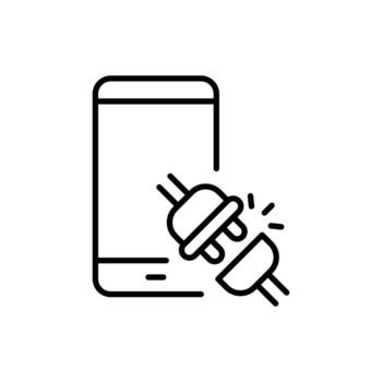 Smartphone Broken Plug Icon, Power Disconnect Symbol for Digital Detox, Tech Break, Screen Off Mode, App Timeout, Mobile Disconnect Icon vector