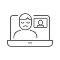 Zoom Fatigue Icon, Stressed Person in Call on Laptop, Editable Stroke Outline Symbol for Digital Burnout, Remote Work Exhaustion, and Online Meeting Overload vector