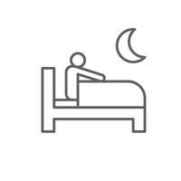 Awake at night icon outline style. A person in bed unable to sleep representing insomnia, anxiety, or night disturbance. Thin line symbol illustration. Editable stroke vector