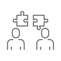 Team Misalignment Icon. Outline Symbol of Two People With Incompatible Puzzle Pieces Representing Collaboration Conflict and Communication Gap. Editable stroke vector