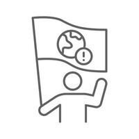 Climate Protest Icon. Environmental Activist Outline. Editable Stroke Person with Planet Sign. Global Warming Awareness Symbol. Urgent Ecology Message. vector