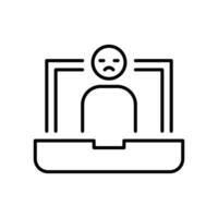 Stressed Person at Laptop Icon, Outline Symbol of Digital Burnout, Zoom Fatigue, Remote Work Overload, and Mental Exhaustion, Work Stress Icon Design vector