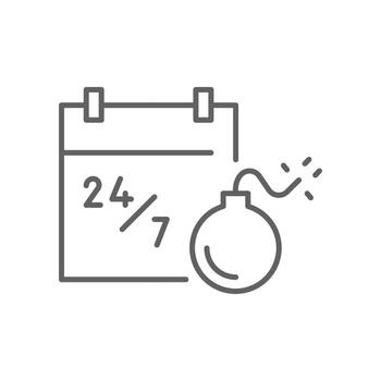 Nonstop work overload icon Editable thin line symbol showing burnout calendar with bomb representing remote worker stress and fatigue outline style vector