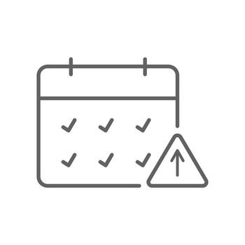 Overloaded Schedule Icon, Editable Stroke Calendar with Task Checkmarks and Alert Symbol, Outline Style for Burnout Tracker, Workload Overwhelm, and Productivity Pressure vector