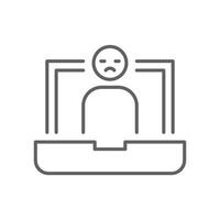 Stressed Person at Laptop Icon, Outline Symbol of Digital Burnout, Zoom Fatigue, Remote Work Overload, and Mental Exhaustion, Editable Stroke Work Stress Icon Design vector