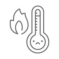 Thermometer Heat Overload Icon. Editable Stroke Outline. Sad Face Temperature Symbol. Climate Change Warning. Global Warming and Heatwave Anxiety. vector