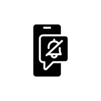 Muted Notification on Smartphone Glyph Icon Digital Detox Alert Off Symbol Mobile Silence Mode Solid Black Silhouette for Focus and Productivity vector