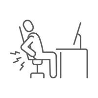 Backache desk work icon Editable stroke symbol depicting back strain during long computer usage in remote job settings vector
