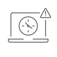Laptop with time pressure warning sign icon outline Thin line style for remote work fatigue editable stroke symbol of job overload burnout productivity drop vector