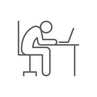 Exhausted Worker at Desk Icon, Outline Symbol of Burnout, Remote Work Fatigue, and Mental Overload, Slumped Person with Laptop, Editable Stroke Digital Stress Icon vector