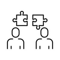 Team Misalignment Icon. Simple outline Symbol of Two People With Incompatible Puzzle Pieces Representing Collaboration Conflict and Communication Gap vector