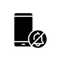 Smartphone Notification Off Glyph Icon Mobile Alert Muted Digital Detox Symbol Solid Black Silhouette for Focus Silence Privacy and Productivity vector