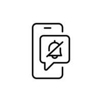 Mute Notification Icon on Smartphone, Silent Alert Symbol Inside Message Bubble, Minimal Outline Design for Digital Detox and Phone Distraction Control vector