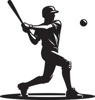 Silhouette of a baseball player swinging a bat at a ball on a white background illustration vector