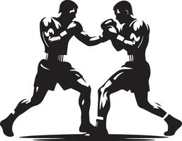 Two boxers facing each other in a fighting stance wearing boxing gloves and shorts in a illustration vector