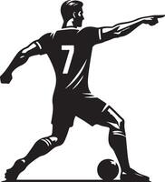 A stylized illustration of a soccer player in action pointing forward with number seven on his back vector