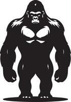 A striking silhouette of a gorilla standing tall against a plain white background in a style vector