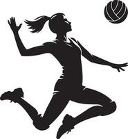 Silhouette of a woman jumping to hit a volleyball in a minimalist style on a white background image vector