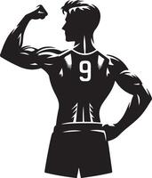Silhouette of muscular athlete flexing arm wearing jersey with number nine in white background vector