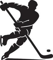 Silhouette of a hockey player in action with stick and puck on a white background illustration vector