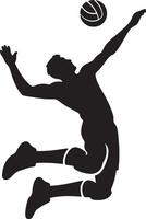 Silhouette of a volleyball player jumping to hit the ball in a dynamic action pose on a white background vector