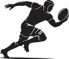 A stylized silhouette of a rugby player running with the ball in hand on a white background image art vector