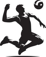 A silhouette of a man jumping to hit a volleyball in a dynamic pose against a white background design vector