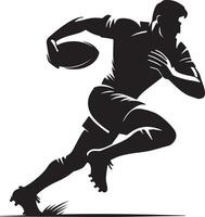 Silhouette of a rugby player running with the ball in hand on a white background in style vector