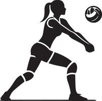 Silhouette of a woman playing volleyball with a ball in a white background illustration image vector