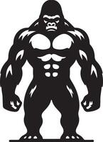 Illustration of a muscular gorilla standing with a serious expression on a white background art vector