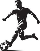 A stylized silhouette of a soccer player in action kicking a ball on a white isolated background vector